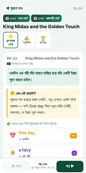 গল্প বাক্য ধরে শেখা — বোর্ডের দেওয়া শুরু থেকে